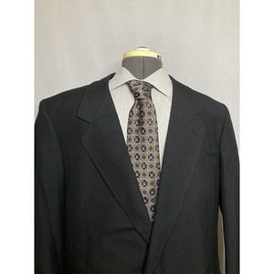 Mens Blazer Suit Jacket Sport Coat 44L 48" Black 2 Button Wool Moda Prima Mint